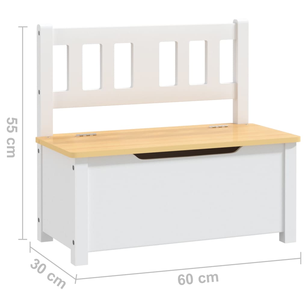 Banc de rangement pour enfants Blanc et beige 60x30x55 cm MDF