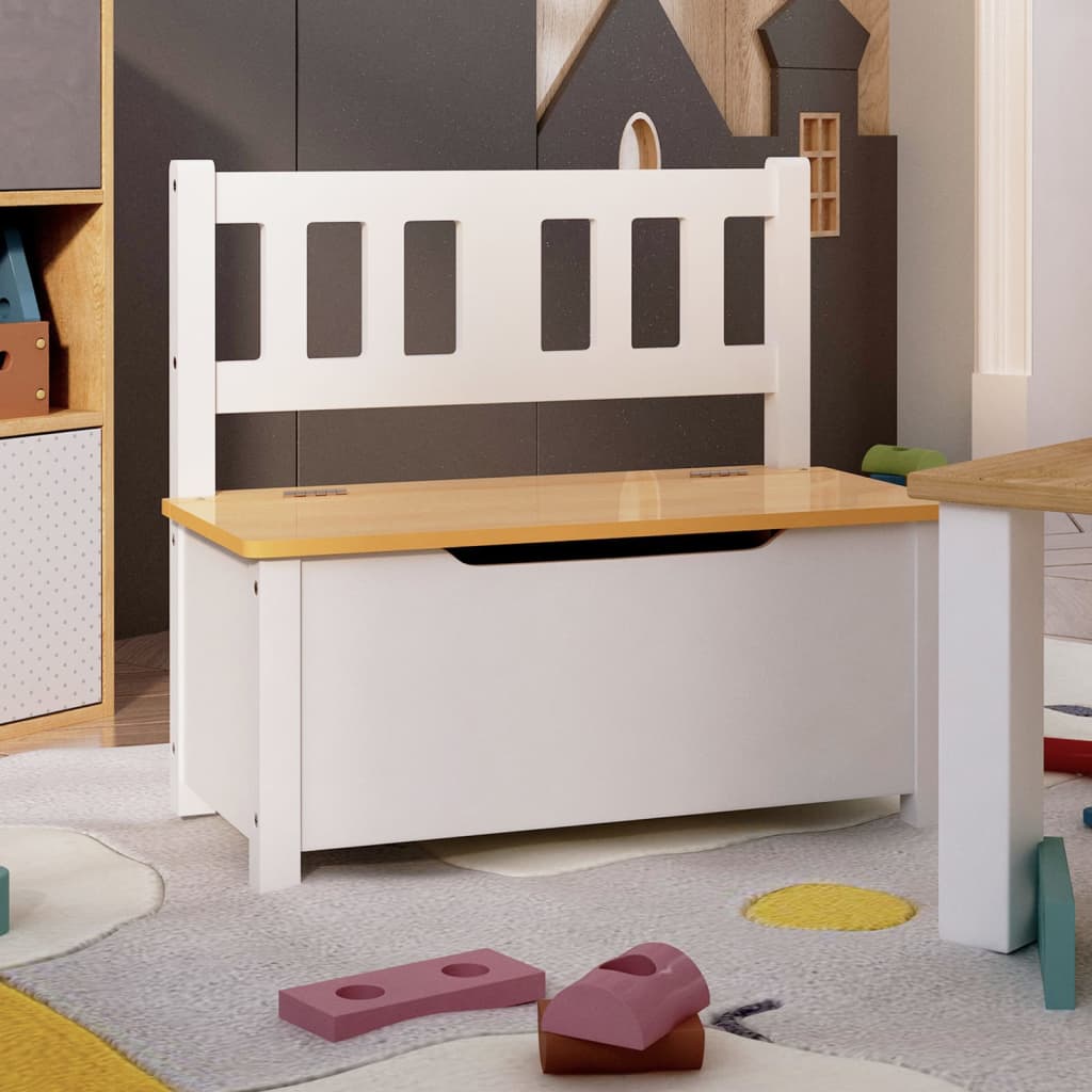 Banc de rangement pour enfants Blanc et beige 60x30x55 cm MDF