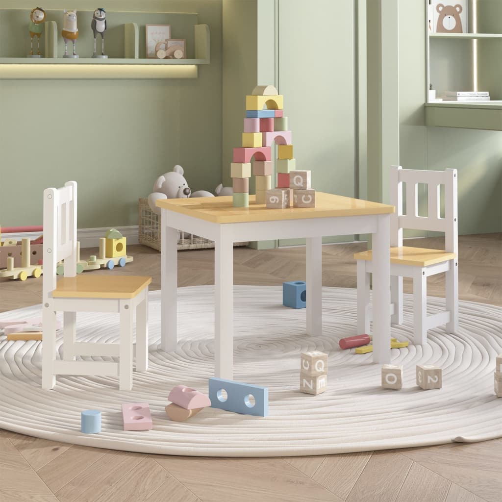 Ensemble de table et chaises pour enfants 3 pcs Blanc et beige