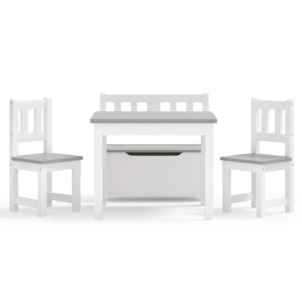 Ensemble de table et chaises enfants 4 pcs Blanc et gris MDF