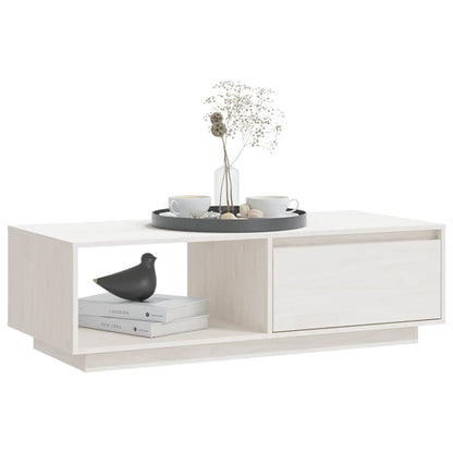 Table basse blanc 110x50x33,5 cm bois de pin massif