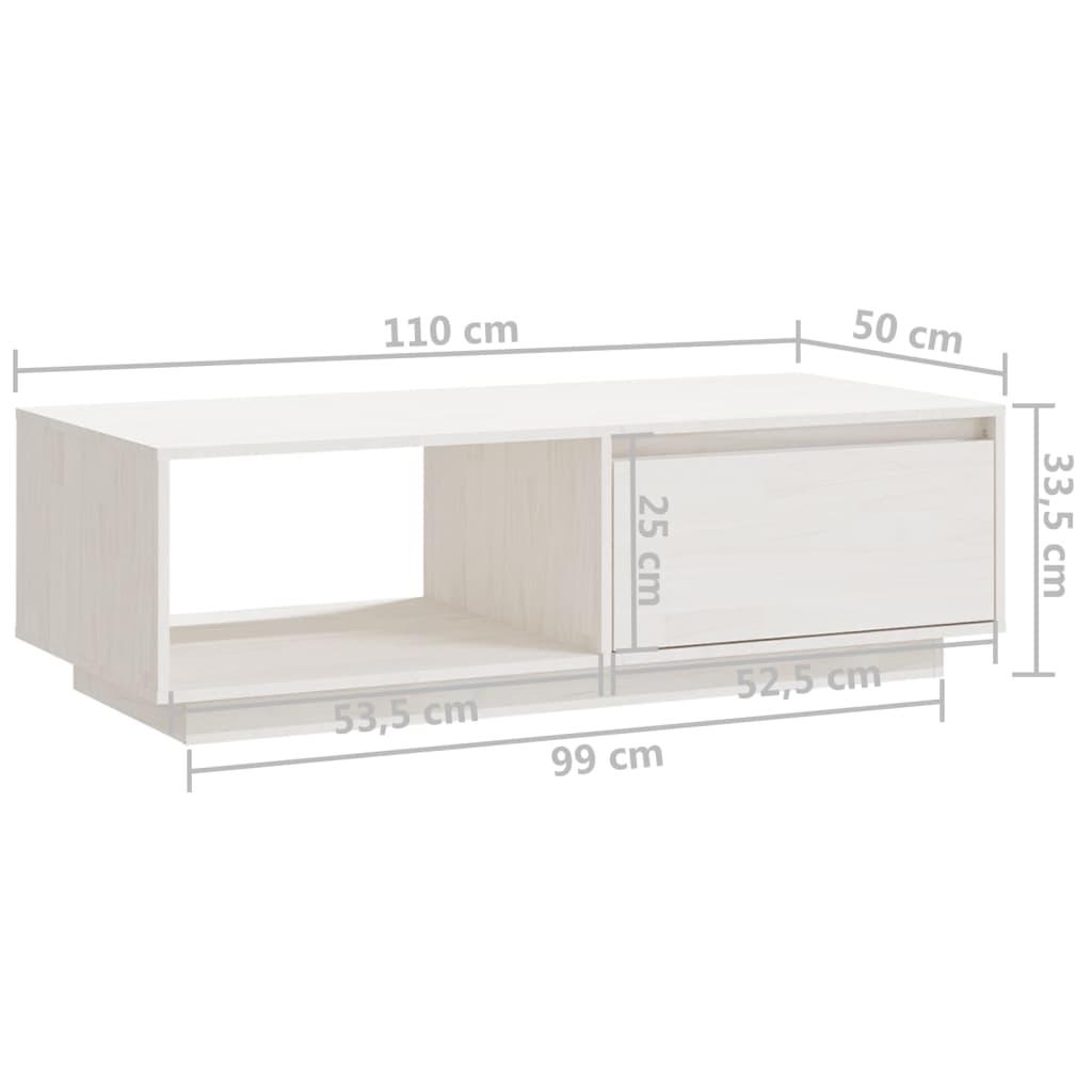 Table basse blanc 110x50x33,5 cm bois de pin massif