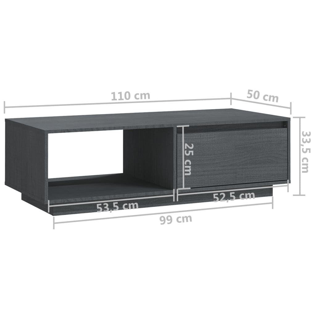 Table basse gris 110x50x33,5 cm bois de pin massif