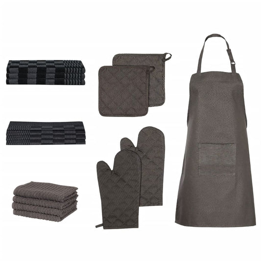 Ensemble de serviettes et gants de four porte-pots 15 pcs noir