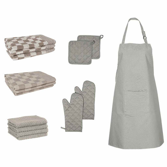 Ensemble de serviettes et gants de four porte-pots 15 pcs gris