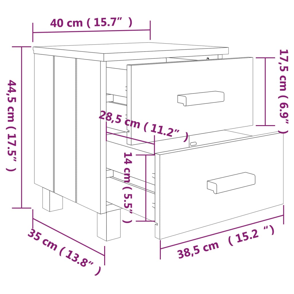 Table de chevet HAMAR Blanc 40x35x44,5 cm Bois de pin massif