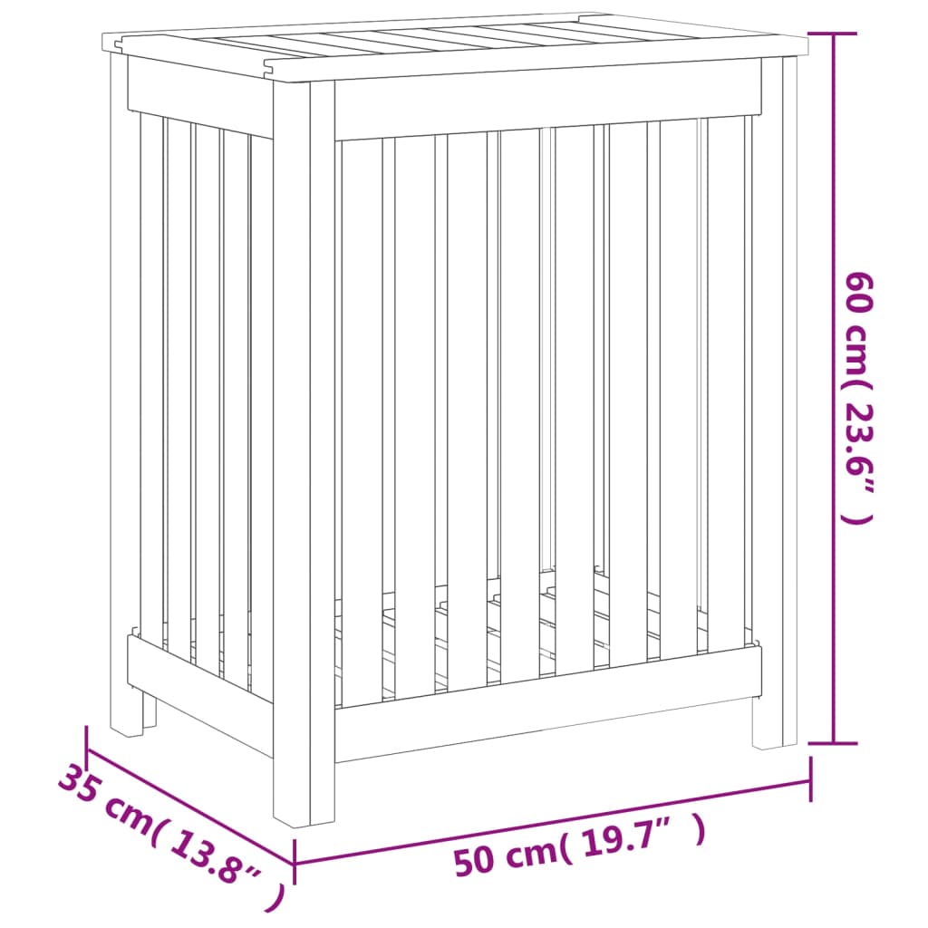 Bac à linge 50x35x60 cm bois de teck massif