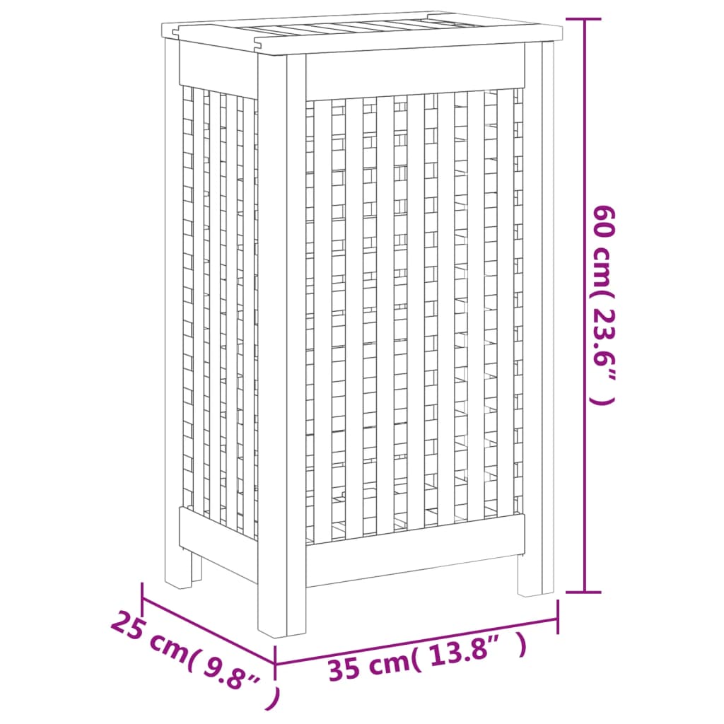 Bac à linge 35x25x60 cm bois de teck massif