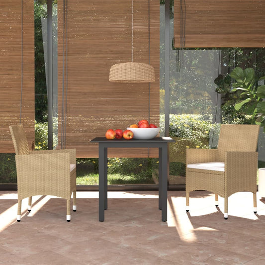 Ensemble à manger de jardin et coussins 3 pcs Poly rotin Beige