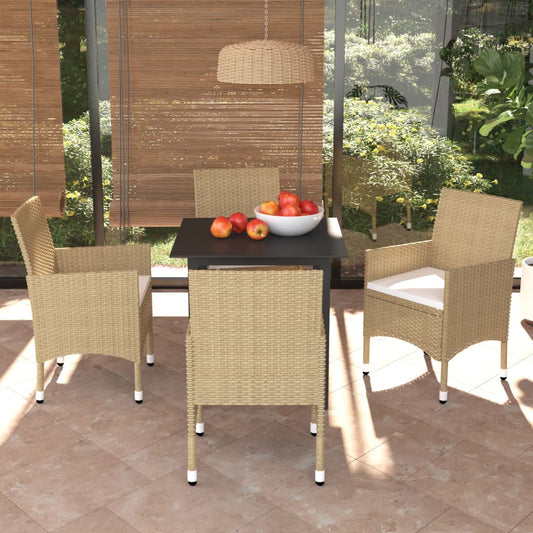 Ensemble à manger de jardin et coussins 5 pcs Poly rotin Beige