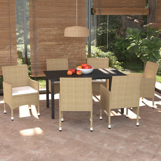 Ensemble à manger de jardin et coussins 7 pcs Poly rotin Beige