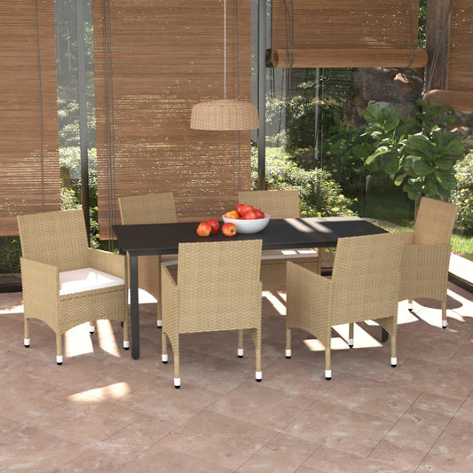 Ensemble à manger de jardin et coussins 7 pcs Poly rotin Beige