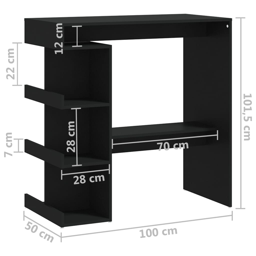 Table de bar avec étagère de rangement Noir Bois d'ingénierie