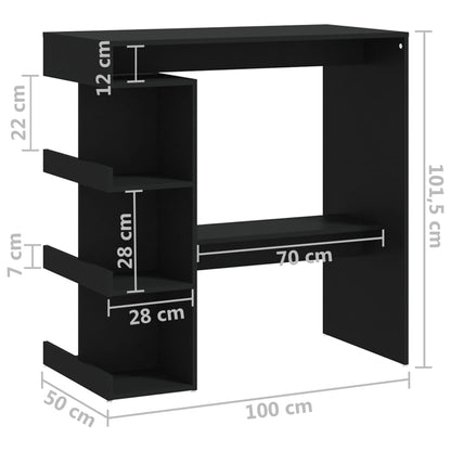 Table de bar avec étagère de rangement Noir Bois d'ingénierie