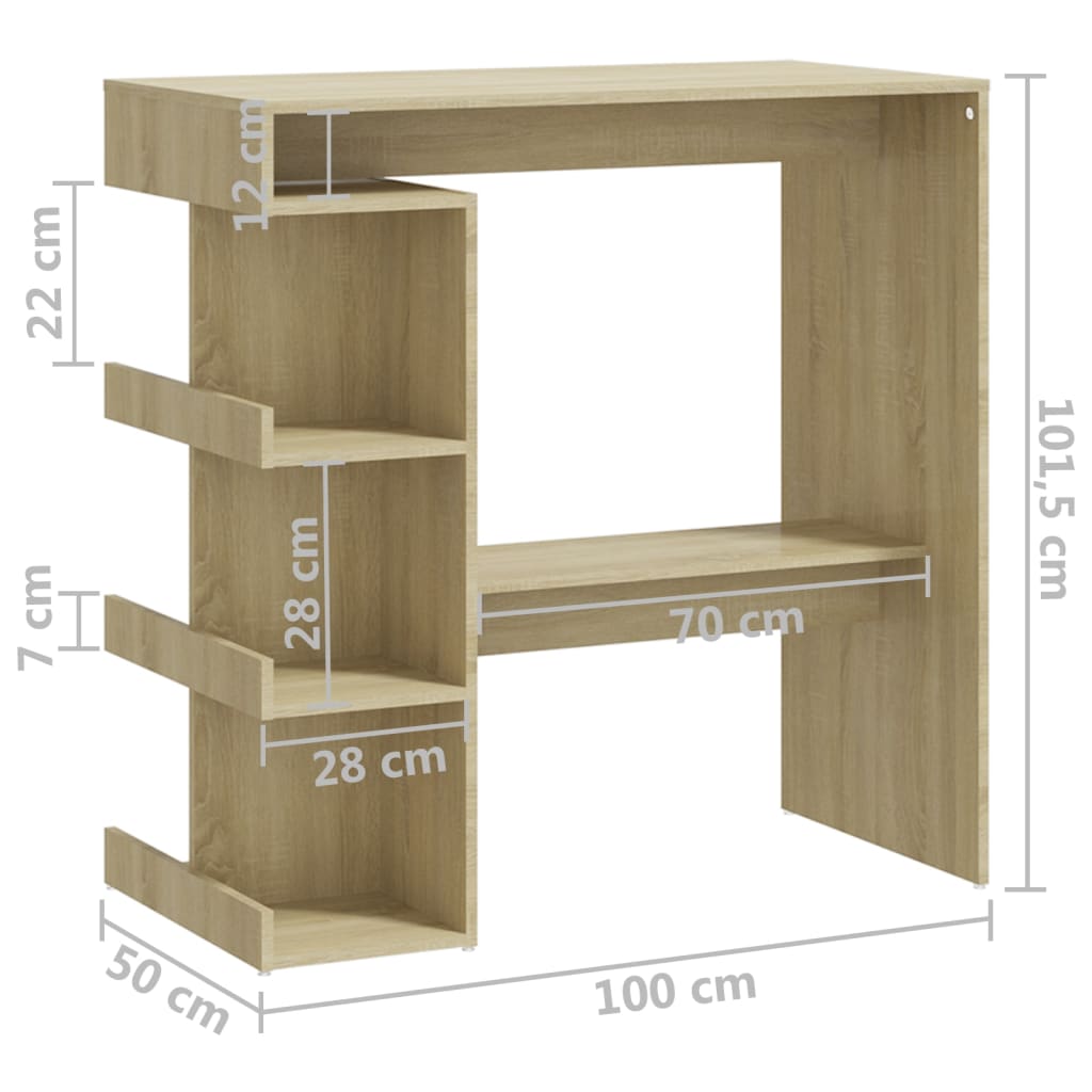 Table de bar étagère de rangement Chêne sonoma Bois ingénierie