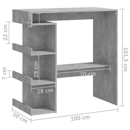 Table de bar étagère de rangement Gris béton Bois d'ingénierie