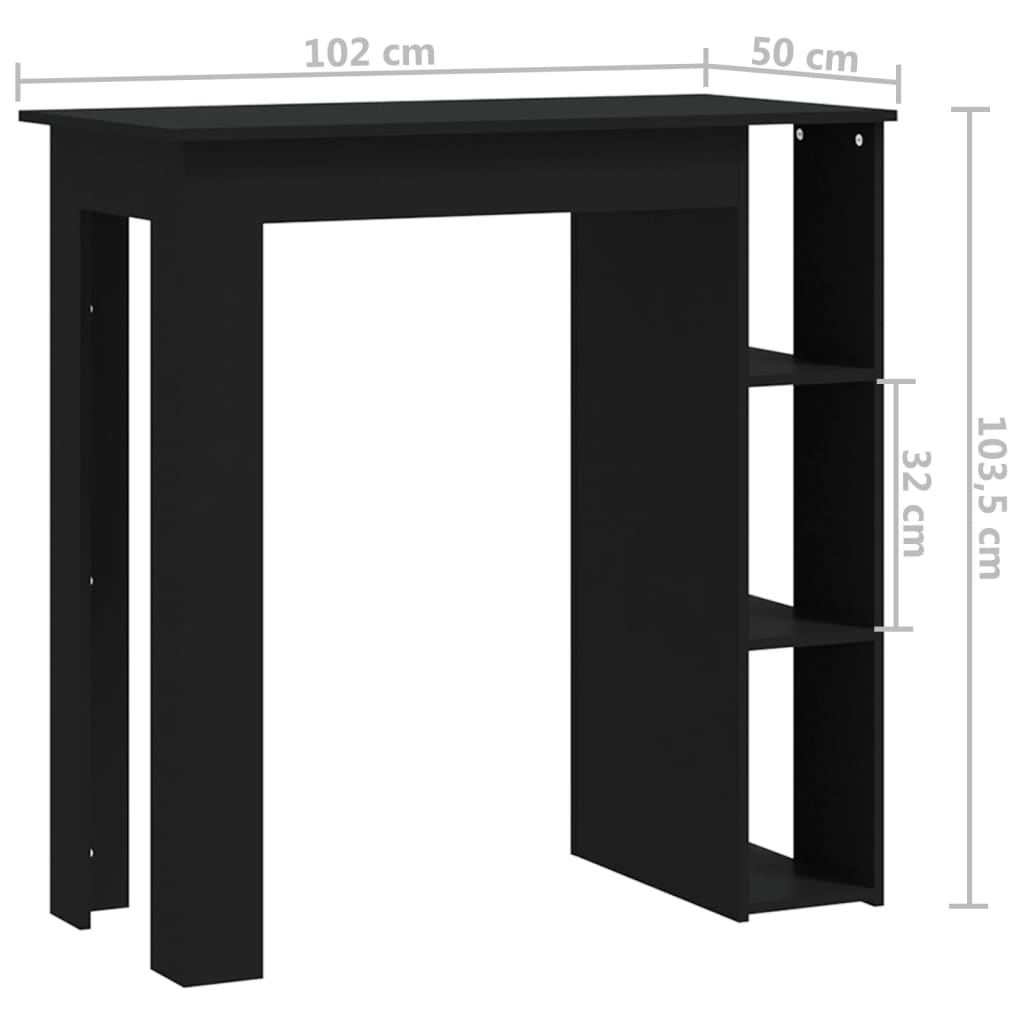 Table de bar avec étagère Noir 102x50x103,5cm Bois d'ingénierie