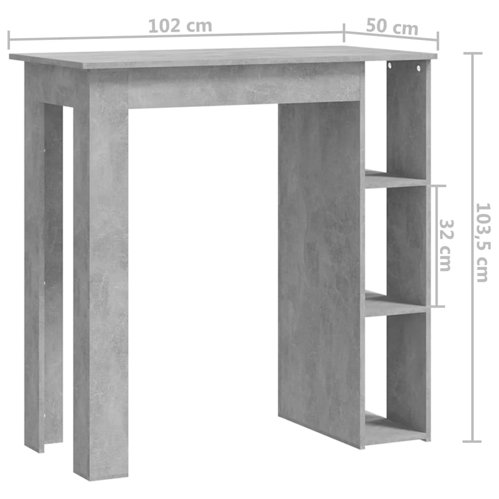 Table de bar avec étagère Gris béton Bois d'ingénierie