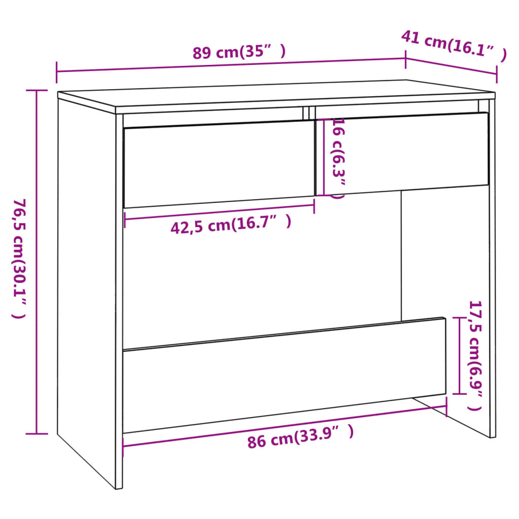 Table console chêne sonoma 89x41x76,5 cm bois d'ingénierie