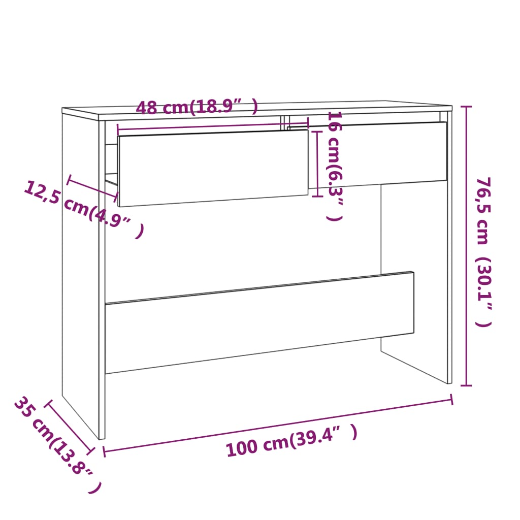 Table console noir 100x35x76,5 cm bois d'ingénierie