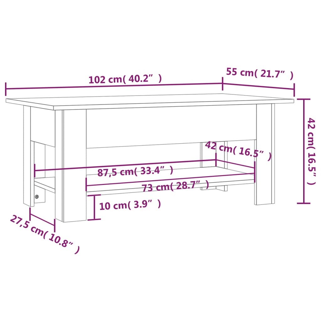 Table basse noir 102x55x42 cm bois d'ingénierie