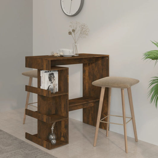 Table de bar et étagère de rangement chêne fumé bois ingénierie