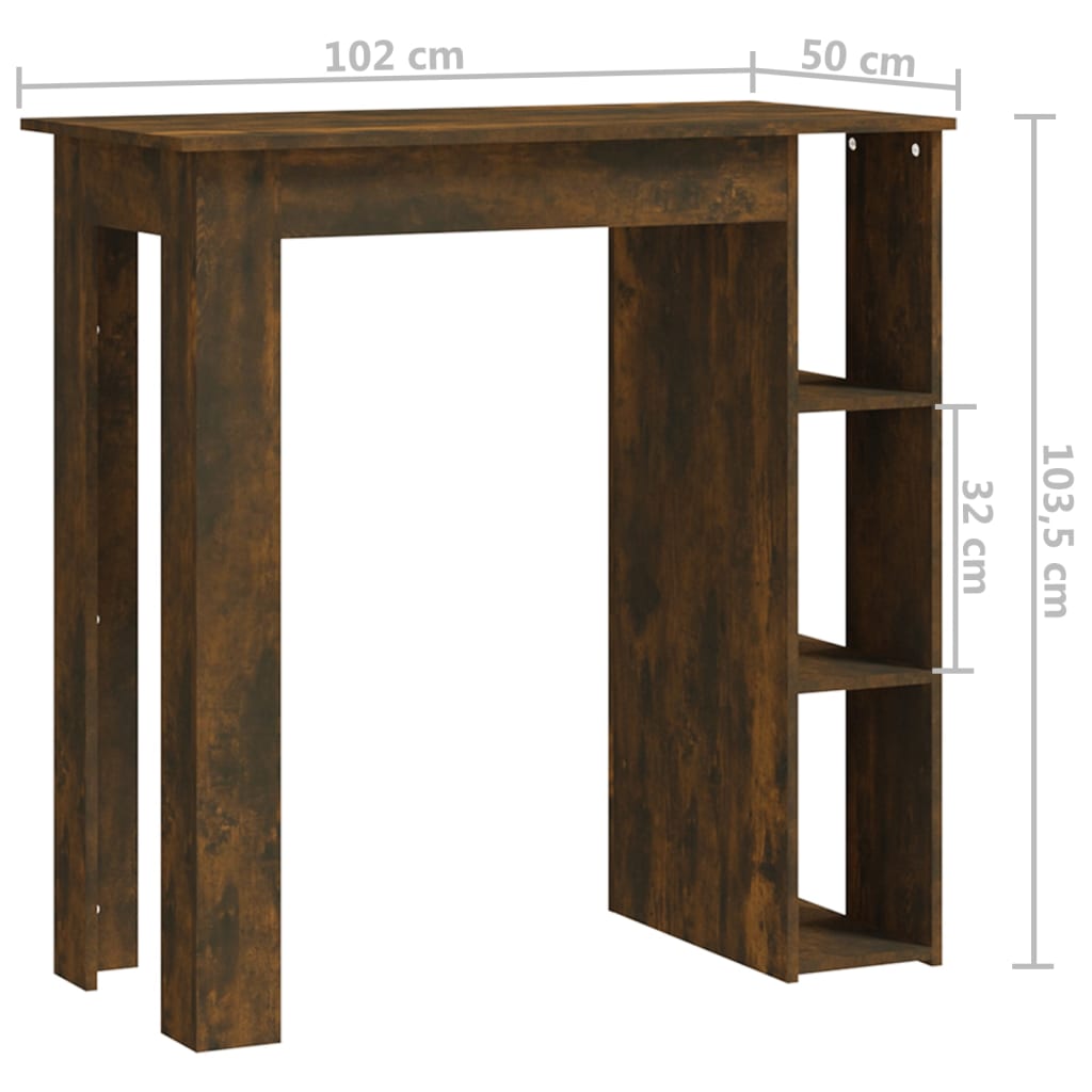 Table de bar avec étagère chêne fumé bois d'ingénierie