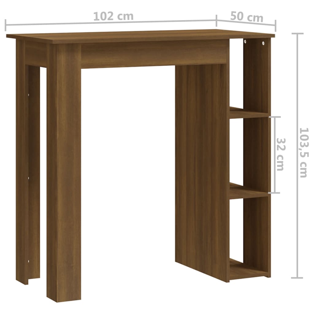 Table de bar avec étagère chêne marron bois d'ingénierie