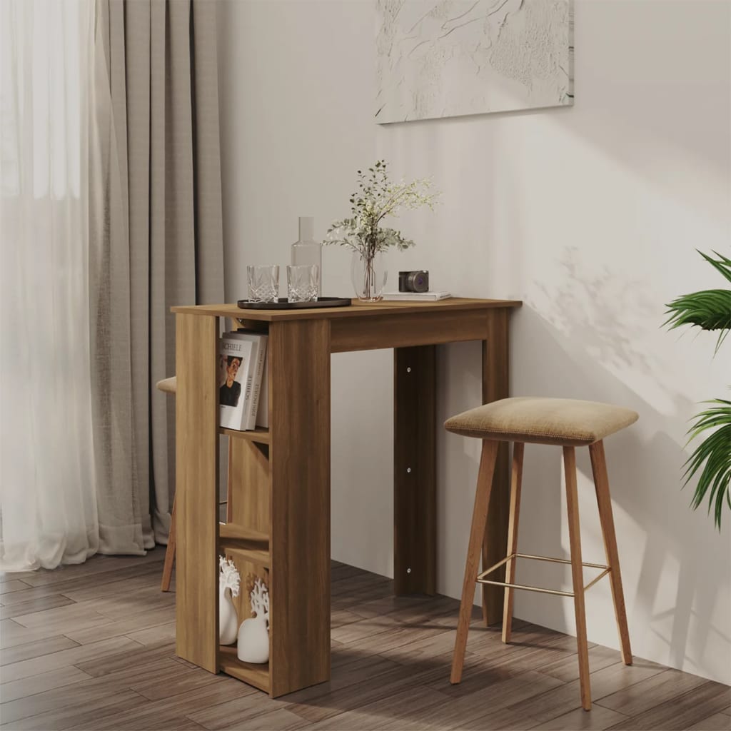 Table de bar avec étagère chêne marron bois d'ingénierie