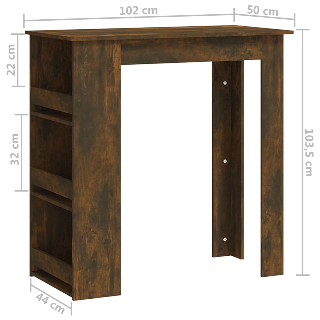 Table de bar et étagère de rangement Chêne fumé 102x50x103,5 cm