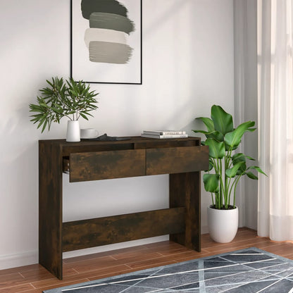 Table console chêne fumé 100x35x76,5 cm bois d'ingénierie