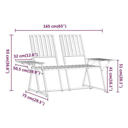 Banc de jardin 2 places 165 cm Noir Acier