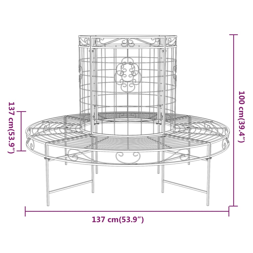 Banc circulaire tour d'arbre Ø137 cm Noir Acier