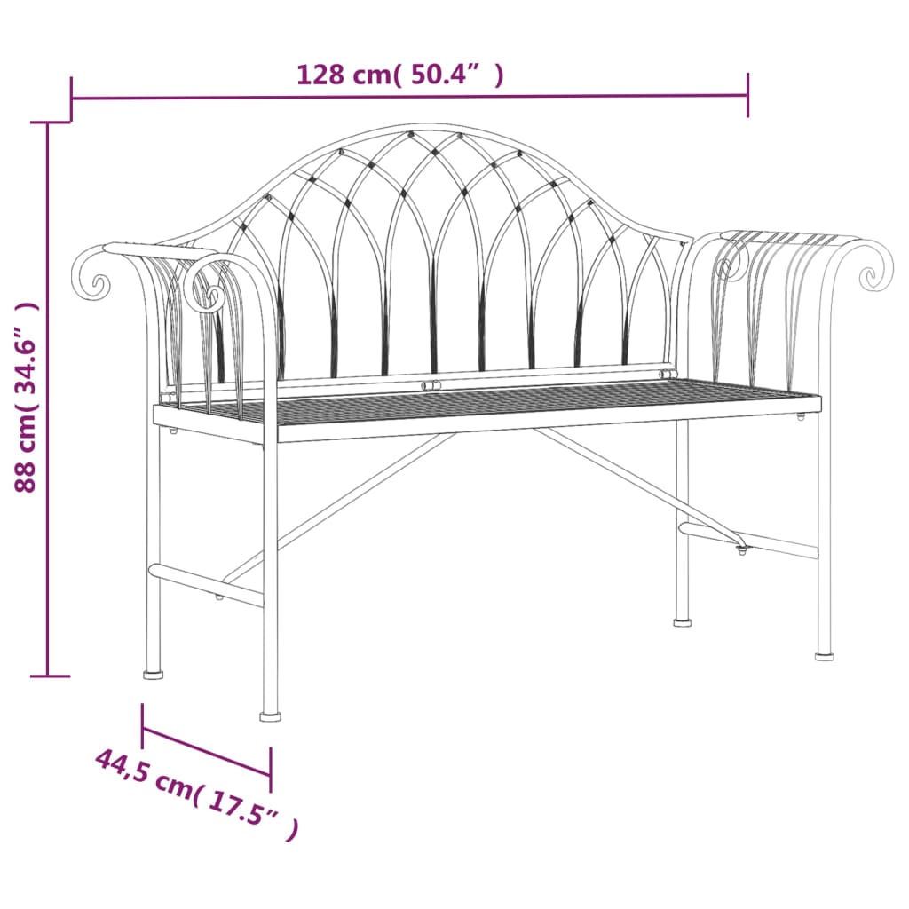 Banc de jardin 2 places 128 cm Noir Acier