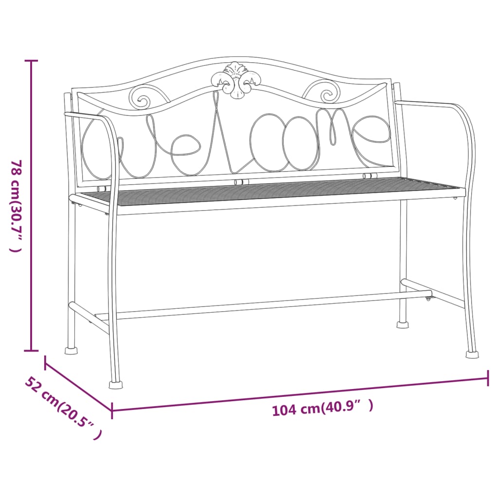 Banc de jardin 2 places 104 cm Noir Acier