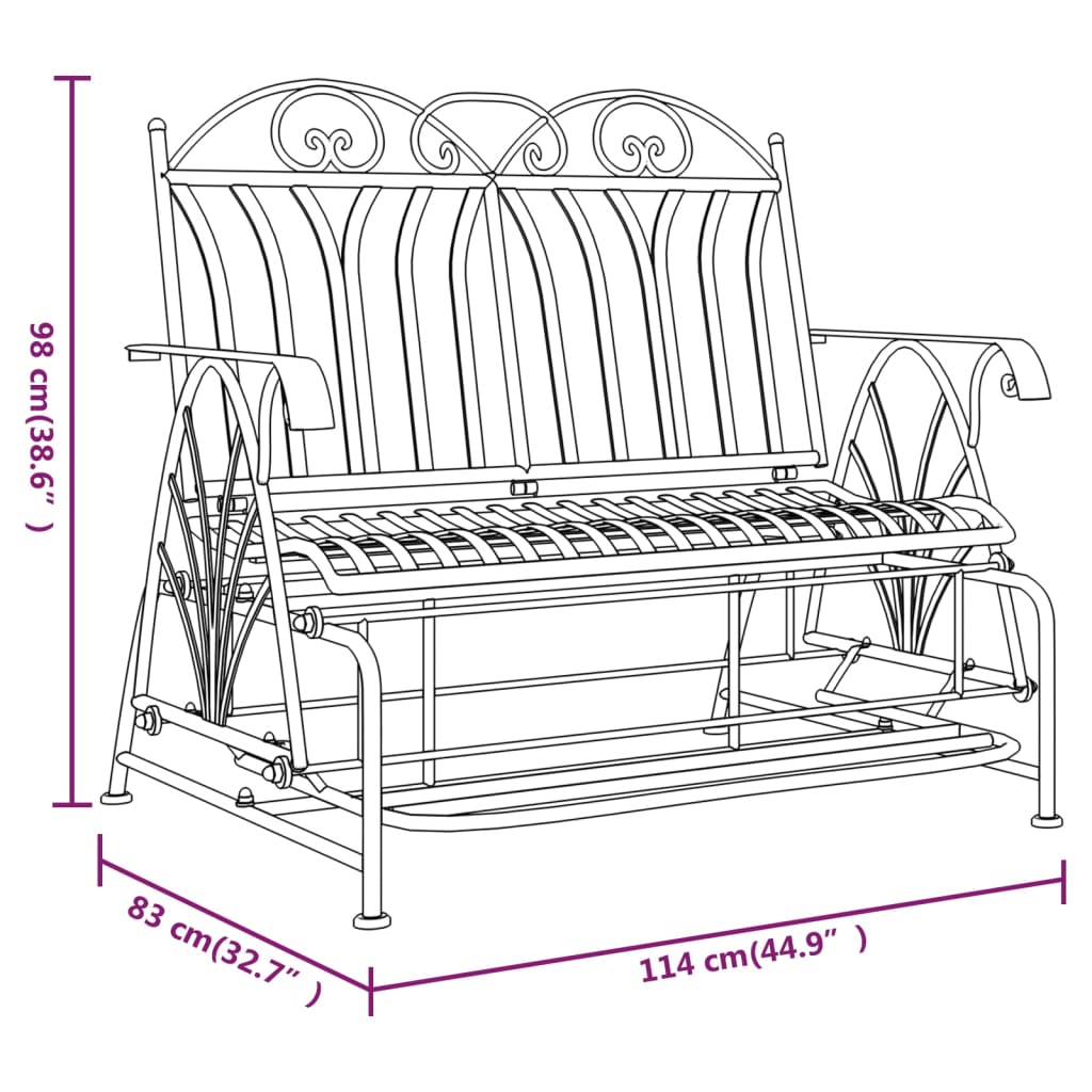 Banc coulissant 2 places 114 cm Noir Acier