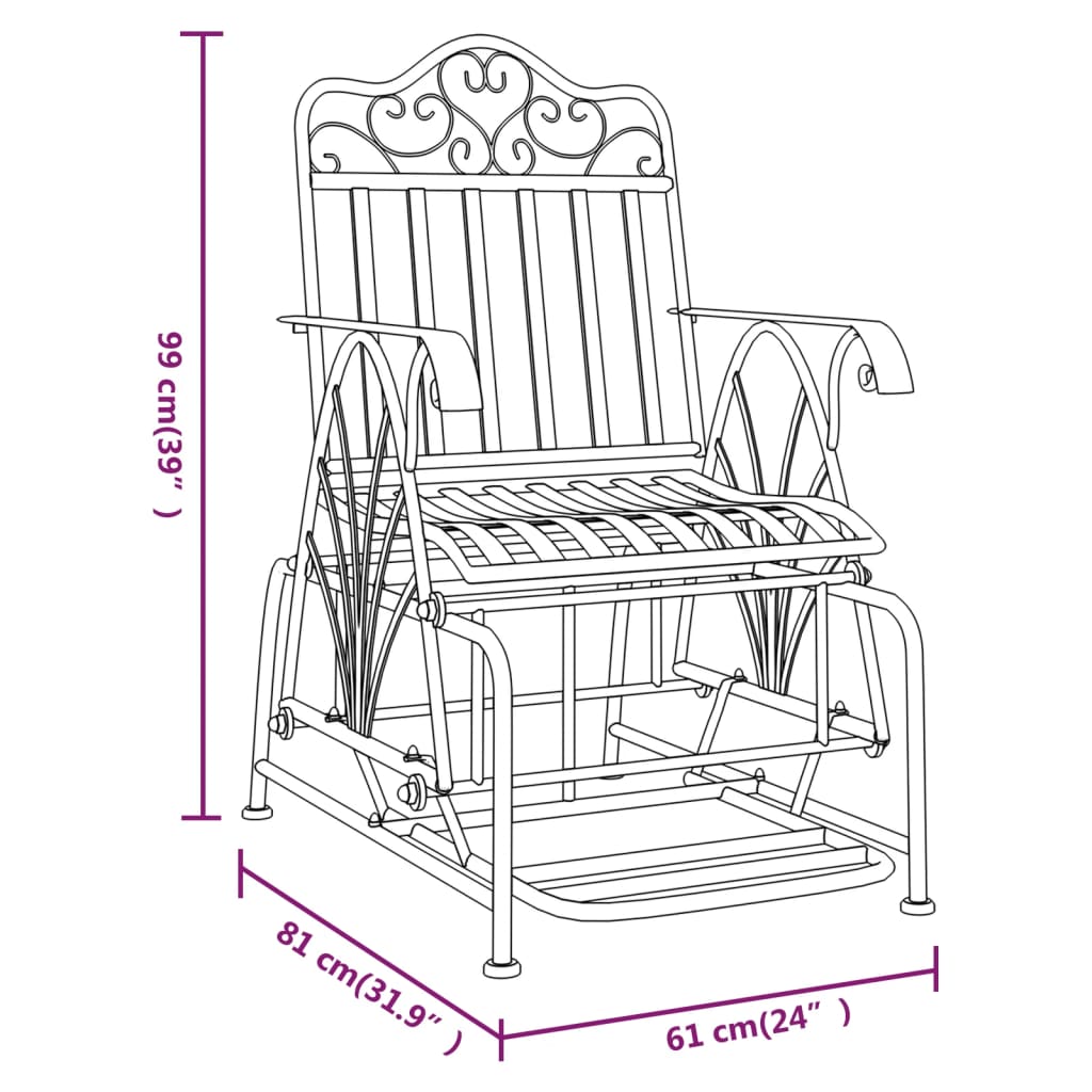 Banc coulissant 61 cm Noir Acier