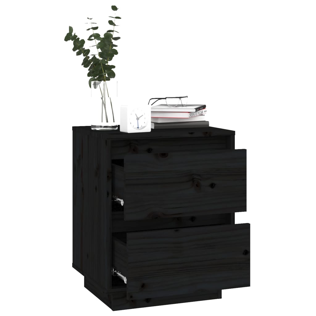 Tables de chevet 2 pcs Noir 40x35x50 cm Bois de pin solide