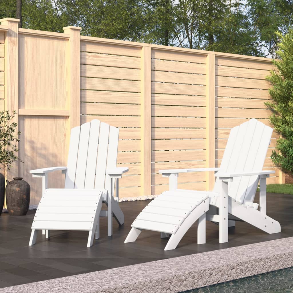 Chaises de jardin Adirondack lot de 2 repose-pieds PEHD Blanc