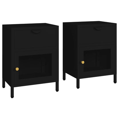 Tables de chevet 2 pcs Noir 40x30x54,5 cm Acier et verre