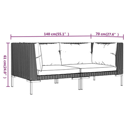 Canapés de jardin 2 pcs avec coussins Résine tressée demi-ronde