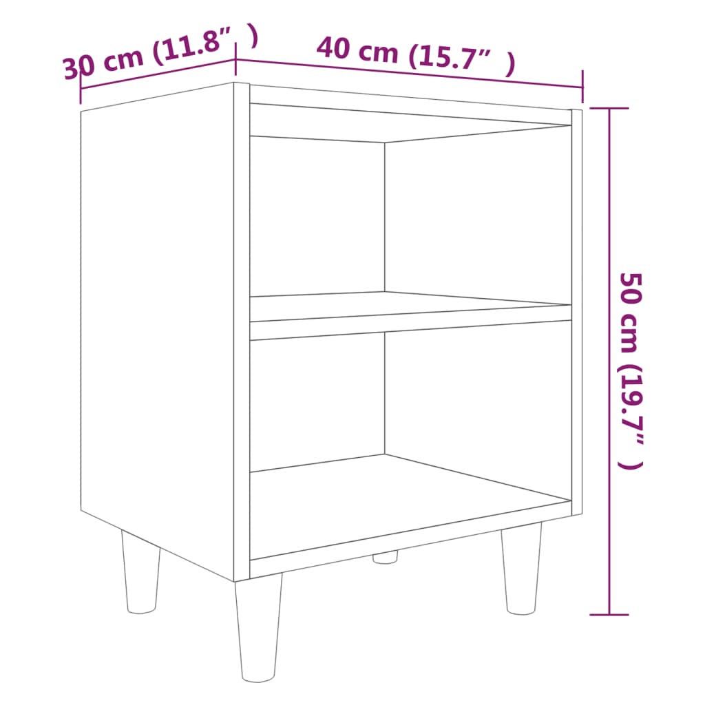 Table de chevet avec pieds en bois massif Chêne fumé 40x30x50cm