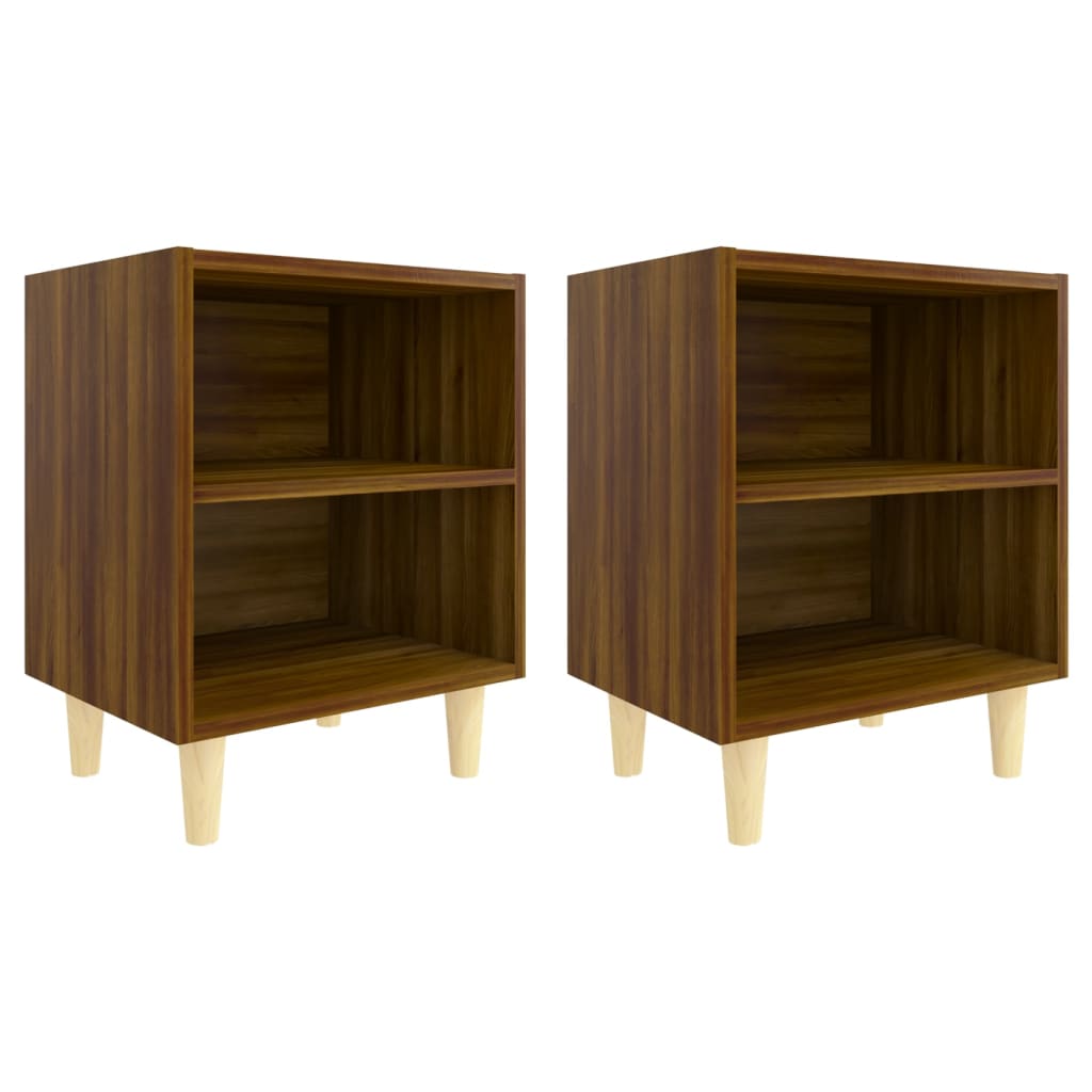 Tables de chevet pieds en bois 2 pcs Chêne marron 40x30x50 cm