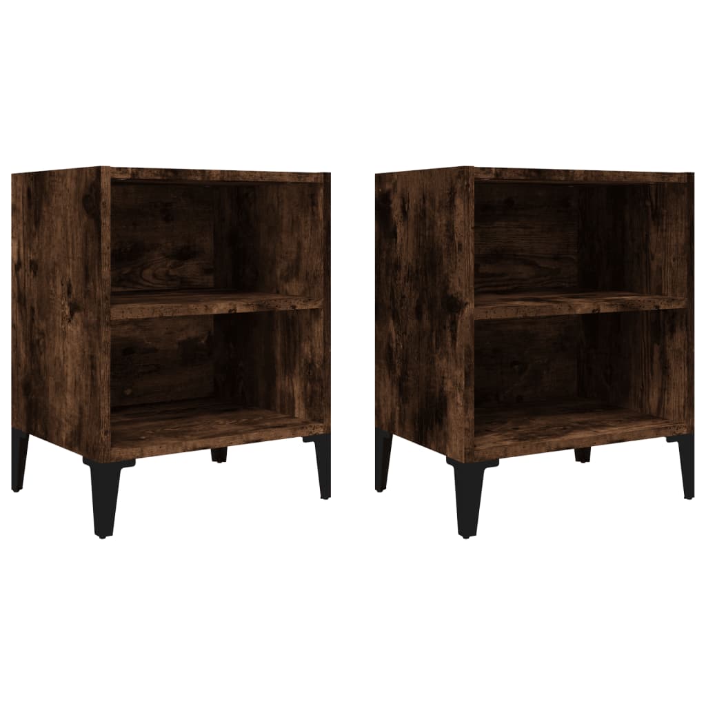 Tables de chevet avec pieds en métal 2pcs Chêne fumé 40x30x50cm