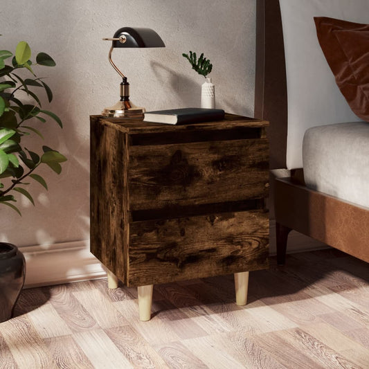 Table de chevet avec pieds en bois Chêne fumé 40x35x50 cm