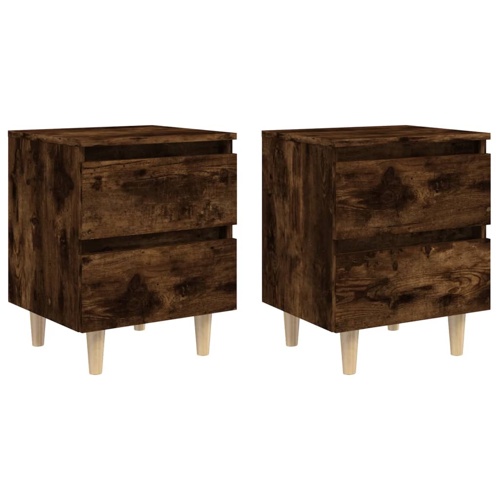 Tables de chevet et pieds en bois 2 pcs Chêne fumé 40x35x50 cm