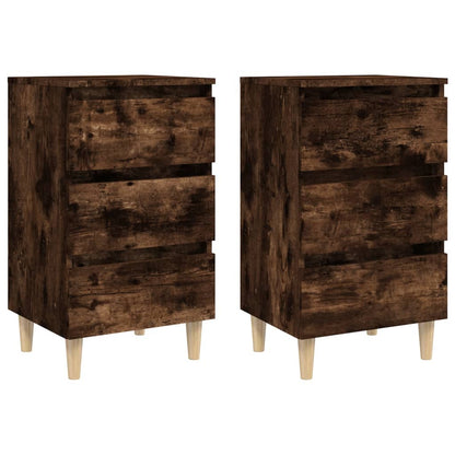 Tables de chevet et pieds en bois 2 pcs Chêne fumé 40x35x69 cm