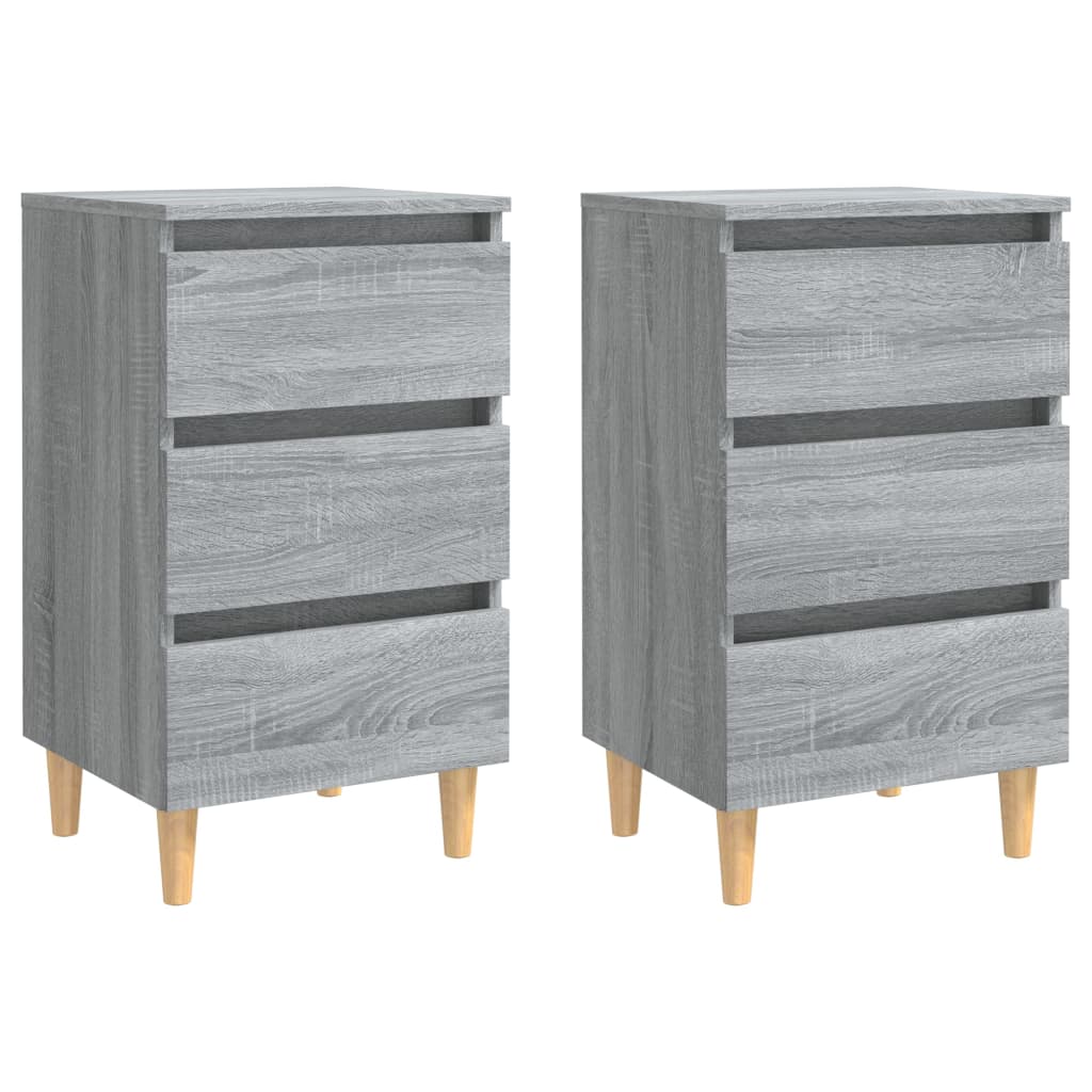 Tables de chevet pieds en bois 2 pcs Sonoma gris 40x35x69 cm