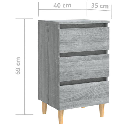 Tables de chevet pieds en bois 2 pcs Sonoma gris 40x35x69 cm