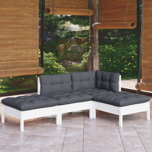 Salon de jardin 4 pcs avec coussins bois de pin massif